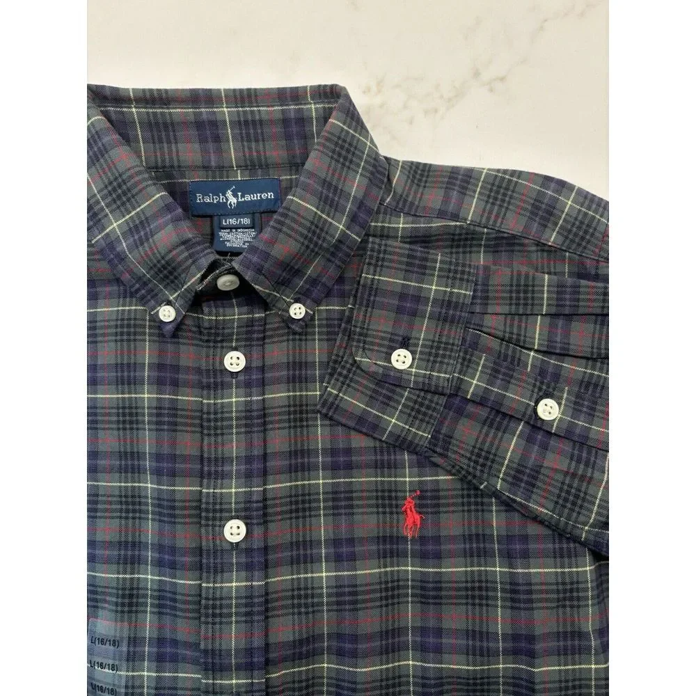 Polo Ralph Lauren Long Sleeve Button Down Up Colorful‎ Plaid Youth Boys Large